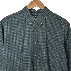 Polo Ralph Lauren Mens Size XL  Green Blue Plaid Button Down Shirt